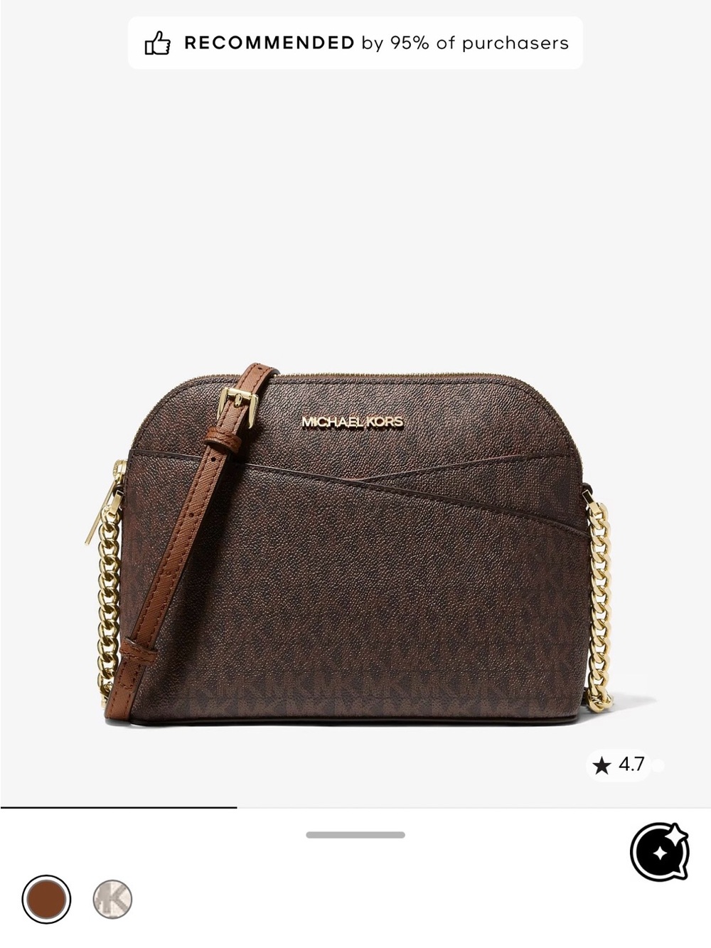 Michael Kors Brown Logo Dome Crossbody with Gold Chain